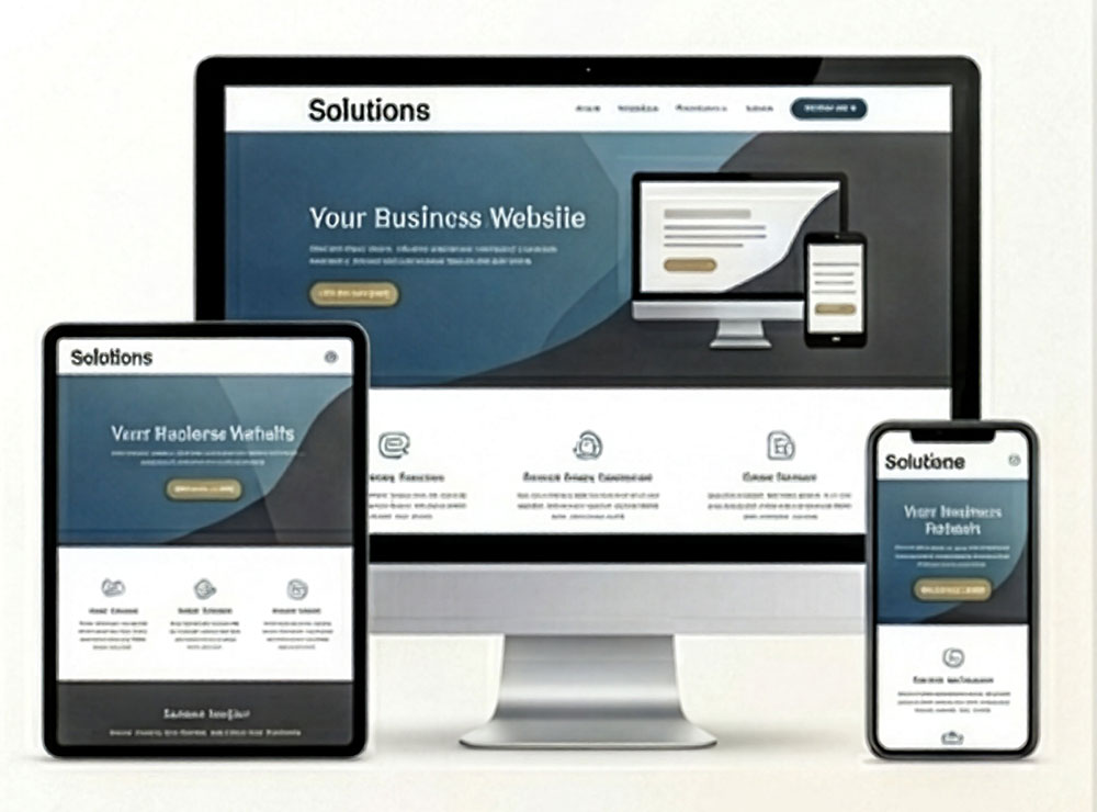 A computer, tablet and phone showing web site design